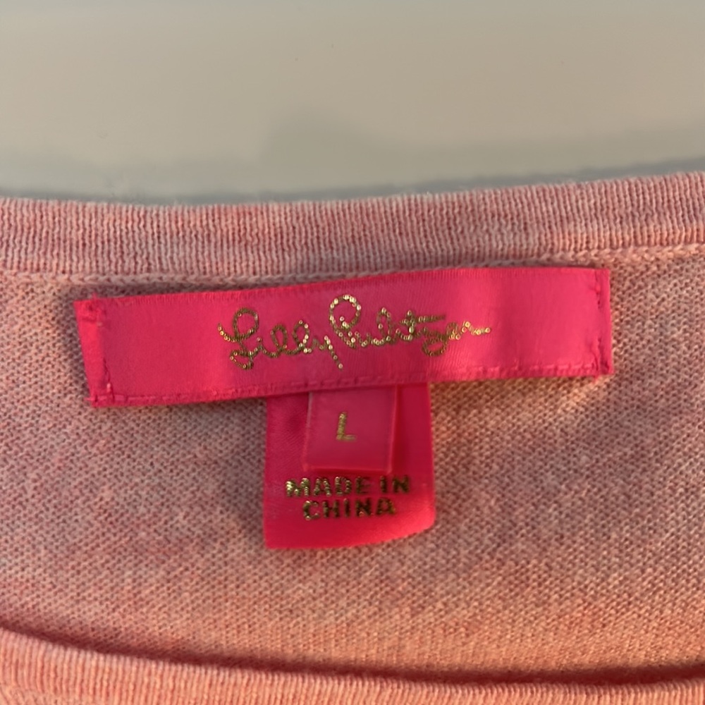 Lilly Pulitzer, summer sweater, three-quarter sleeves pink with gold on sleeves - Picture 5 of 5